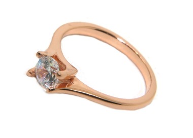 NSA|solitario anello argento 925 zircone 5mm donna bagno oro rosa