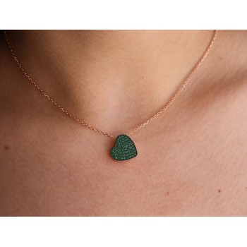 NSA|collana argento 925 cuore zirconi verdi placcata oro rosa NALBORI