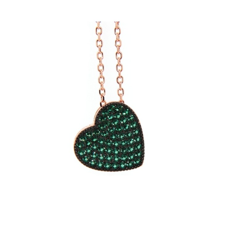 NSA|925 silver heart necklace with green zircons, rose gold plated NALBORI
