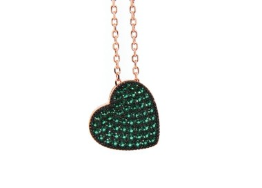 NSA|925 silver heart necklace with green zircons, rose gold plated NALBORI