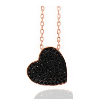 NSA|925 silver necklace with black cubic zirconia heart, rose gold plated NALBORI