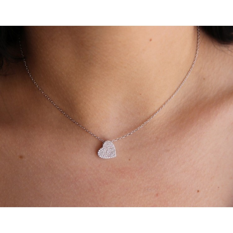 NSA|necklace 925 silver heart white zircons rhodium white gold effect NALBORI woman