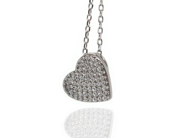 NSA|necklace 925 silver heart white zircons rhodium white gold effect NALBORI woman
