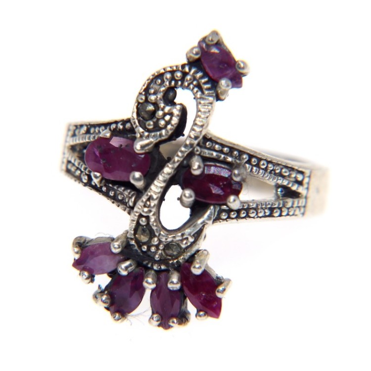 NSA|anello argento 925 con cigno radice rubino marcassite misura 17 etnico donn