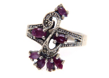NSA|925 silver ring with marcasite ruby root swan size 17 ethnic woman