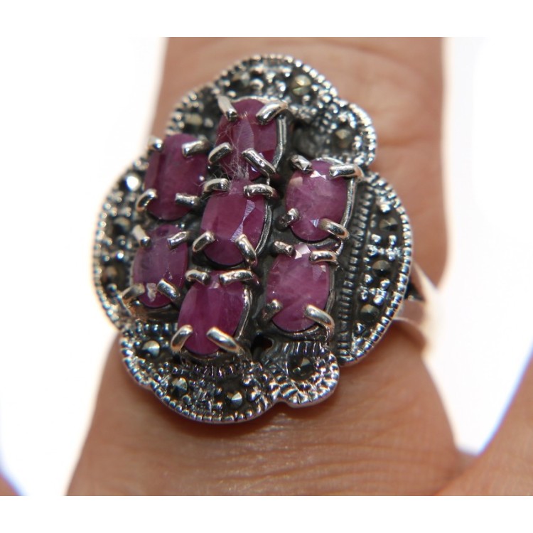 NSA|anello argento 925  radice rubino marcassite misura 19 etnico donna massiccio