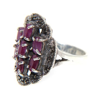 NSA|925 silver ring marcasite ruby root size 19 ethnic solid woman