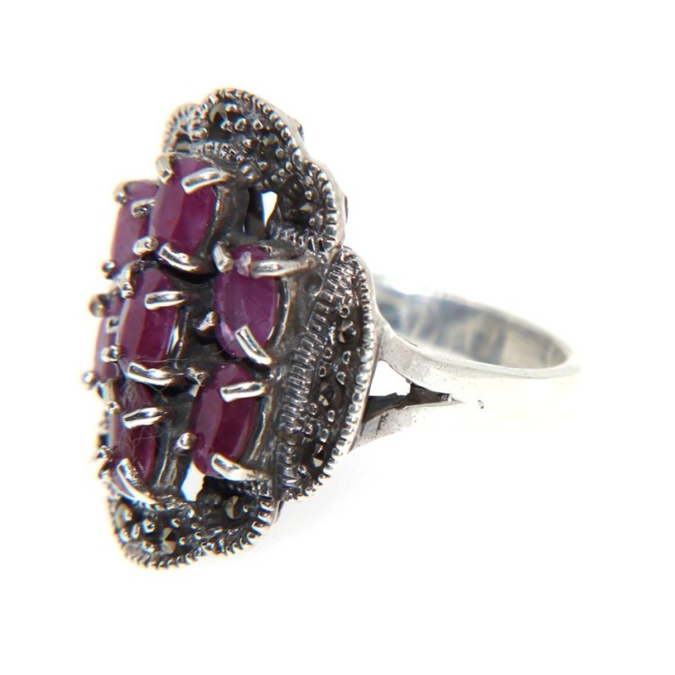 NSA|anello argento 925  radice rubino marcassite misura 19 etnico donna massiccio