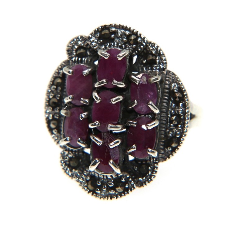 NSA|925 silver ring marcasite ruby root size 19 ethnic solid woman