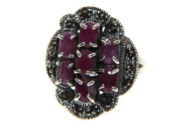 NSA|anello argento 925  radice rubino marcassite misura 19 etnico donna massiccio