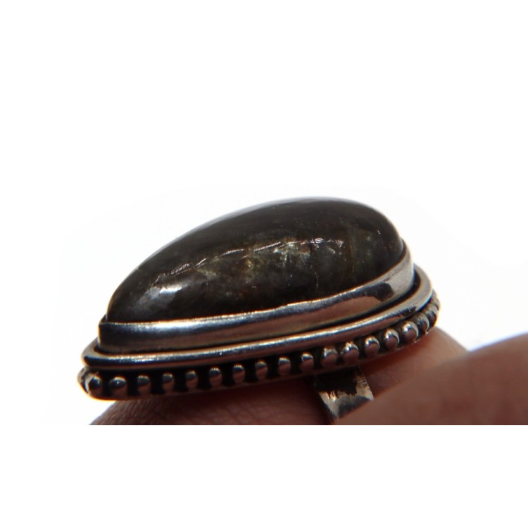 NSA|Ethnic women's ring in 925 silver with Labradorite drop size 17