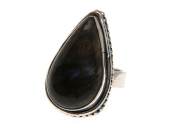 NSA|Ethnic women's ring in 925 silver with Labradorite drop size 17