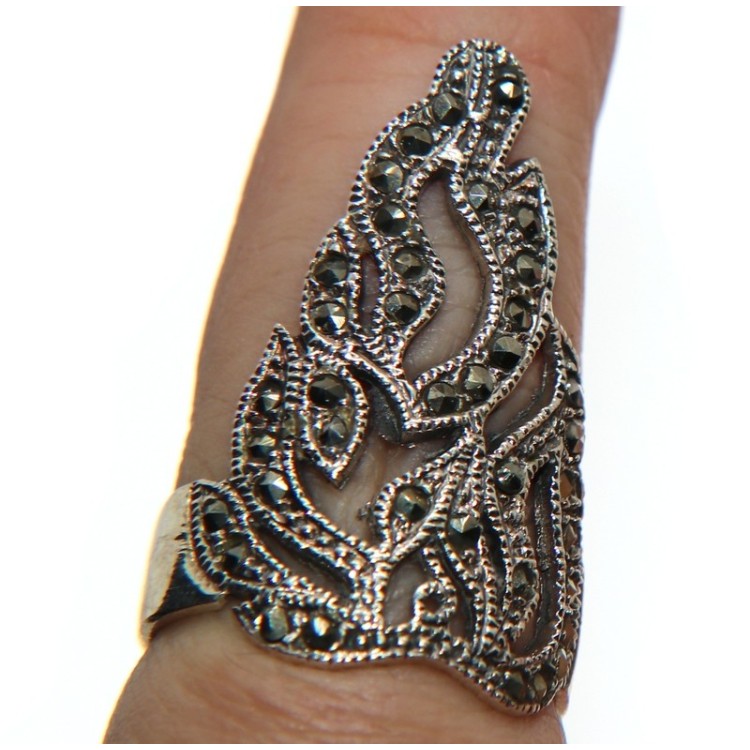 NSA|925 silver ring high flamed with marcasite size 18 ethnic woman girl