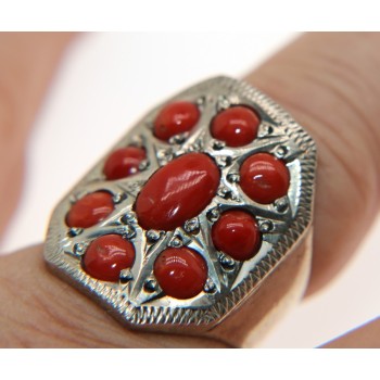 NSA|Ethnic women's ring in 925 silver coral pearls size 22