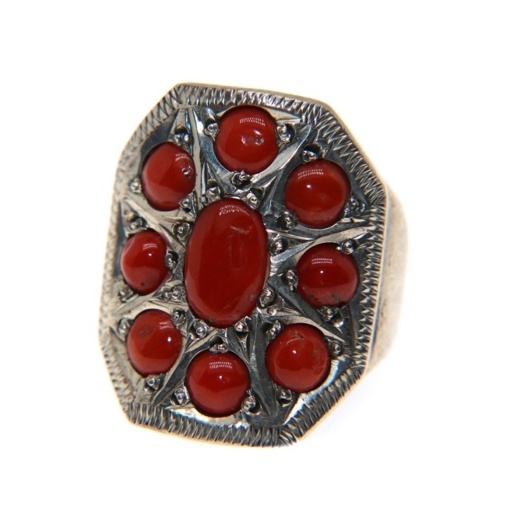 NSA|Anello etnico donna argento 925 perle corallo misura 22