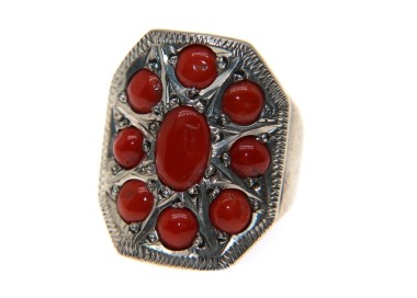 NSA|Ethnic women's ring in 925 silver coral pearls size 22