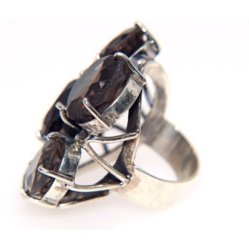 NSA|large 925 silver ring with smoky quartz size 17 brown cognac ethnic woman