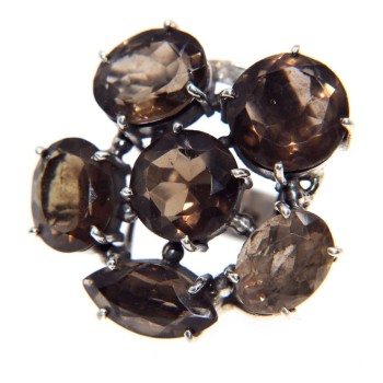 NSA|large 925 silver ring with smoky quartz size 17 brown cognac ethnic woman