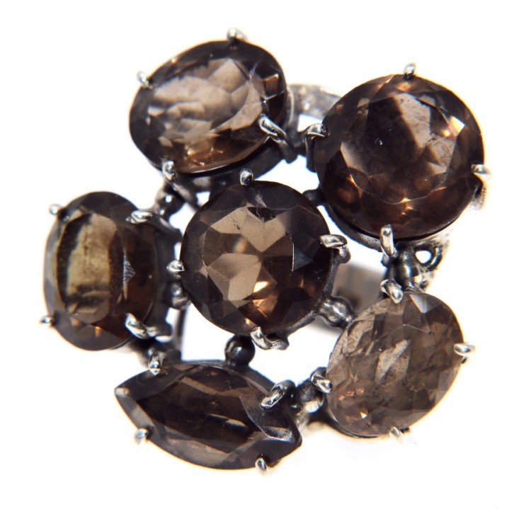 NSA|large 925 silver ring with smoky quartz size 17 brown cognac ethnic woman