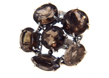 NSA|large 925 silver ring with smoky quartz size 17 brown cognac ethnic woman