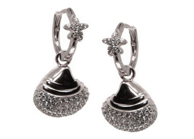 NSA|orecchini argento 925 cerchio con stella marina e conchiglia rodio donna NALBORI