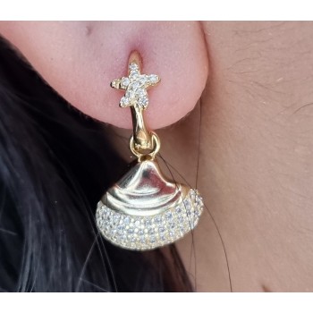 NSA|orecchini argento 925 cerchio con stella marina e conchiglia placcati oro giallo donna