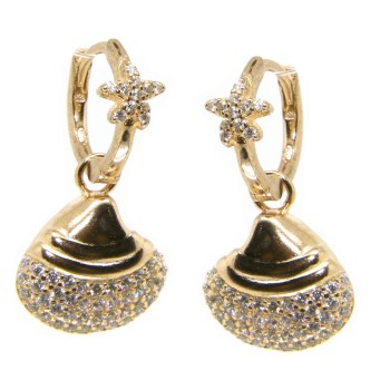 NSA|orecchini argento 925 cerchio con stella marina e conchiglia placcati oro giallo donna