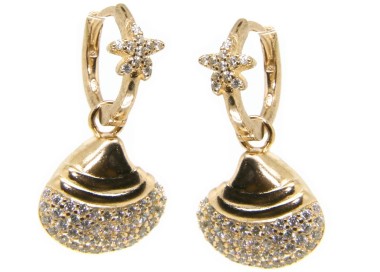 NSA|orecchini argento 925 cerchio con stella marina e conchiglia placcati oro giallo donna