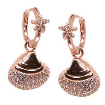 NSA|925 silver hoop earrings with starfish and shell rose gold plated woman NALBORI