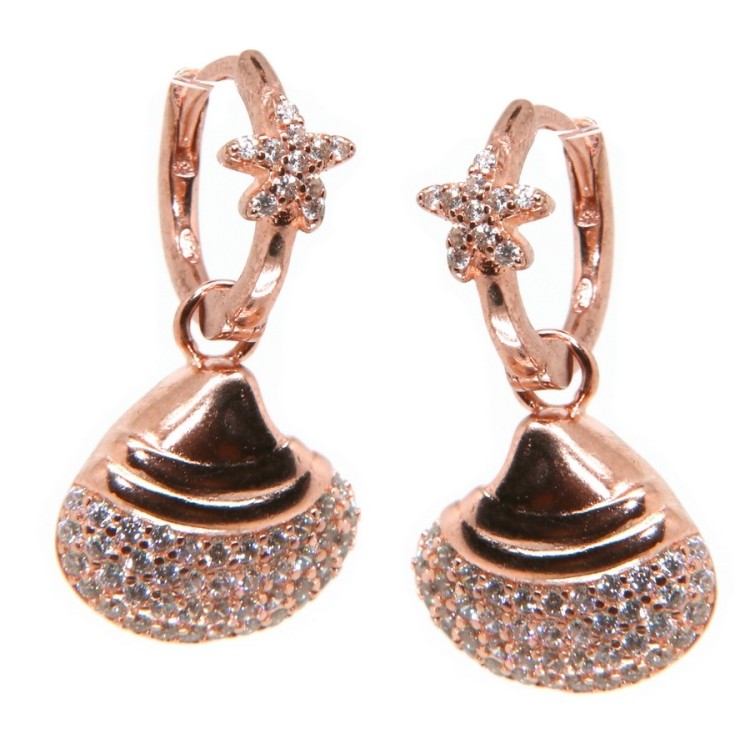 NSA|925 silver hoop earrings with starfish and shell rose gold plated woman NALBORI