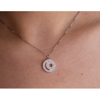 NSA|925 silver necklace moon and star pendant with zircons woman NALBORI