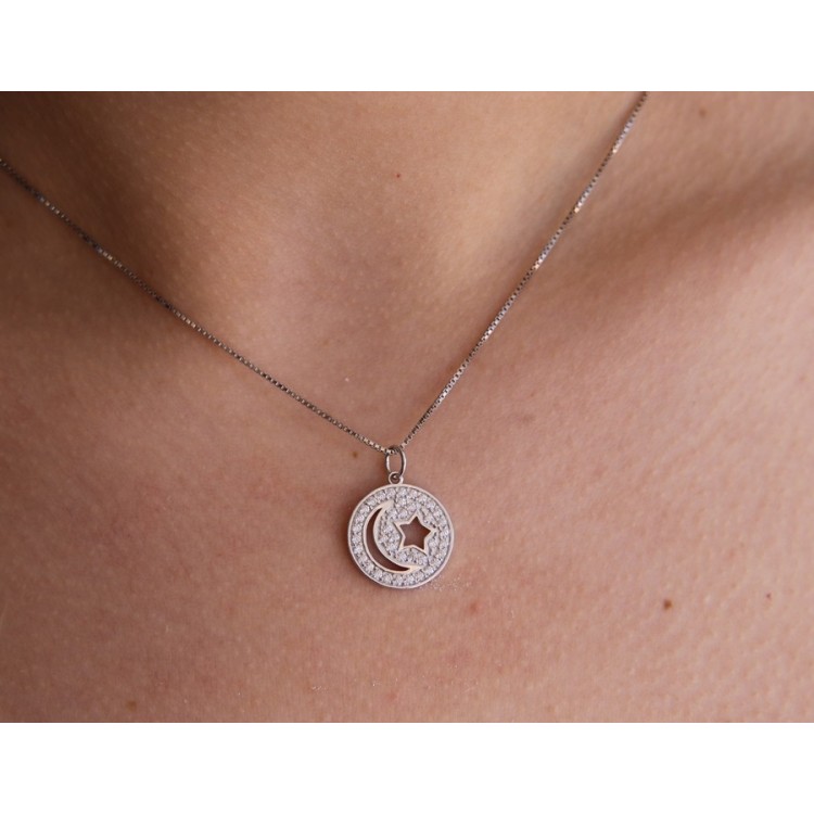 NSA|925 silver necklace moon and star pendant with zircons woman NALBORI