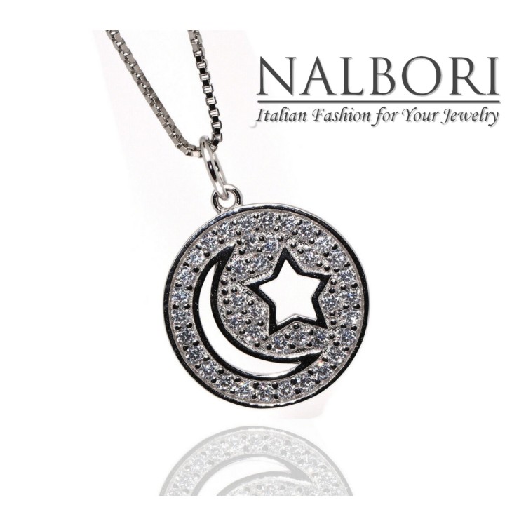 NSA|925 silver necklace moon and star pendant with zircons woman NALBORI