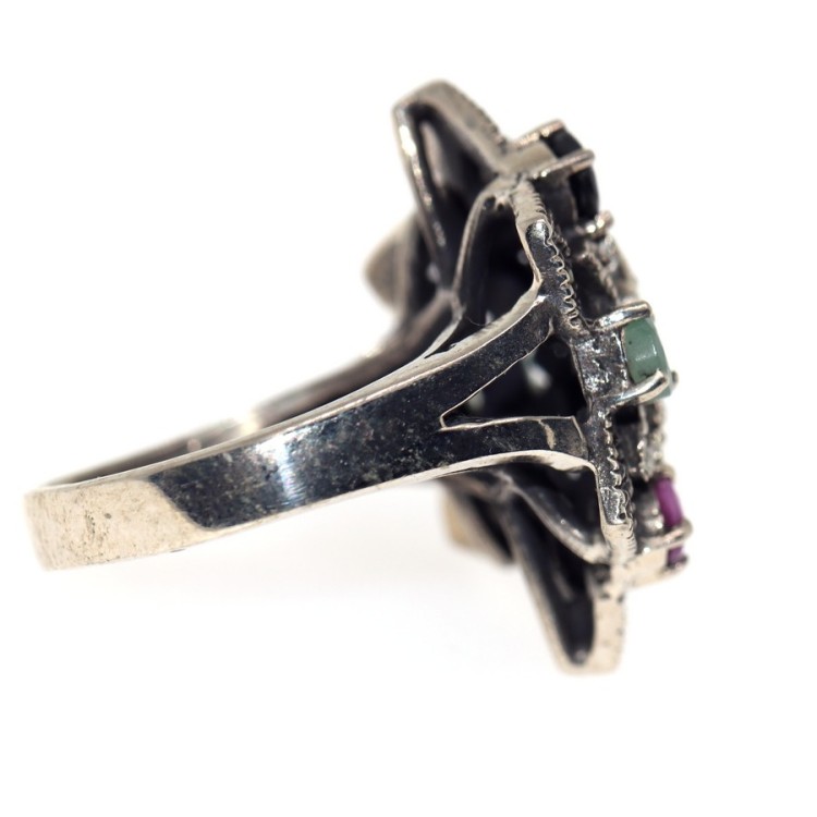 NSA|anello dodecaedro argento 925 radici rubino zaffiro smeraldo donna misura 20 marcassite