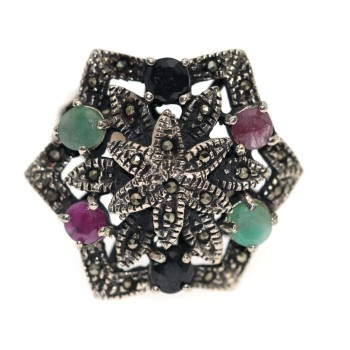 NSA|anello marcasite argento 925 radici rubino zaffiro smeraldo donna misura 20