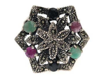 NSA|anello marcasite argento 925 radici rubino zaffiro smeraldo donna misura 20