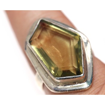 NSA|925 silver ring natural lemon yellow citrine quartz stone woman size 17