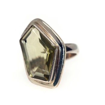 NSA|925 silver ring natural lemon yellow citrine quartz stone woman size 17