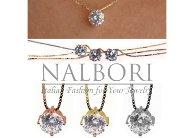 NSA|collana punto luce argento 925 zircone 6mm 42cm donna marca NALBORI bagno rodio giallo rosa