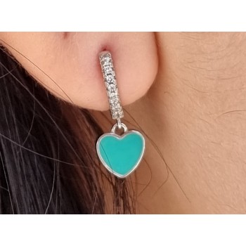 NSA|earrings 925 silver circles zircons heart green water rhodium woman