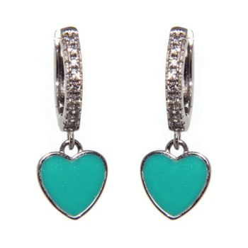 NSA|earrings 925 silver circles zircons heart green water rhodium woman