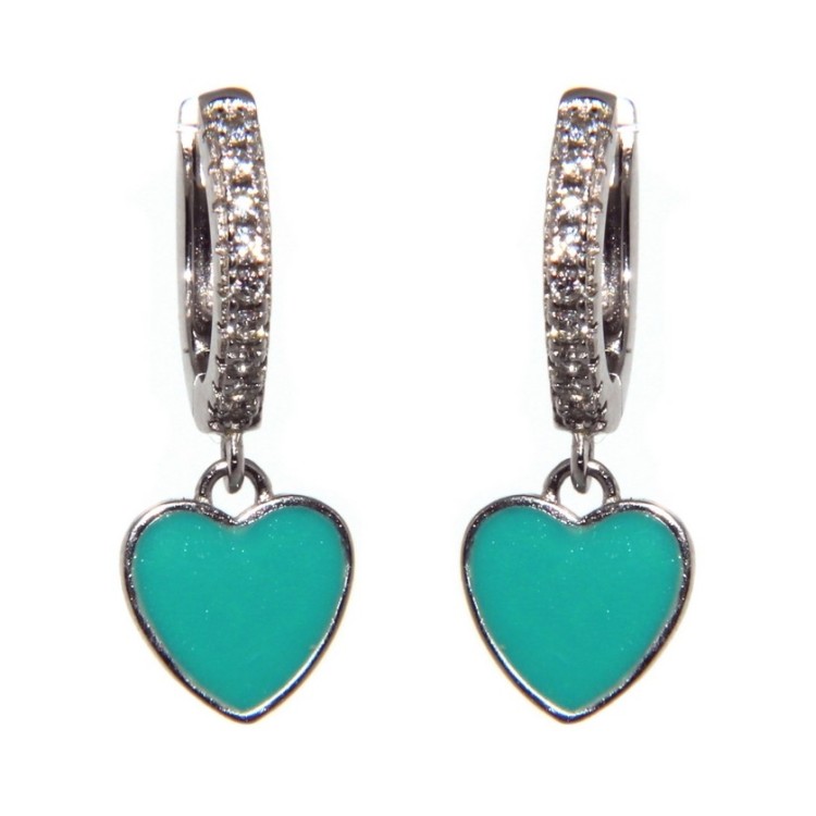 NSA|earrings 925 silver circles zircons heart green water rhodium woman