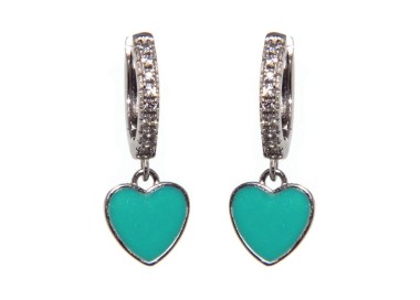 NSA|earrings 925 silver circles zircons heart green water rhodium woman