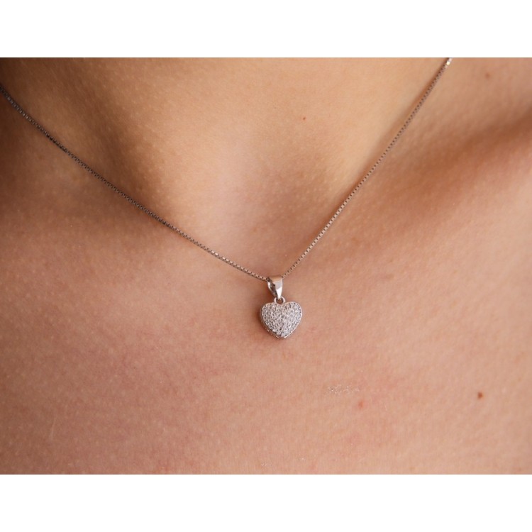 NSA|925 silver heart pendant necklace with zircons pavé brand NALBORI