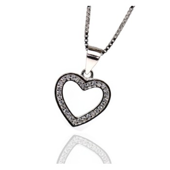 NSA|925 silver heart necklace with open zircon pendant for women, NALBORI brand