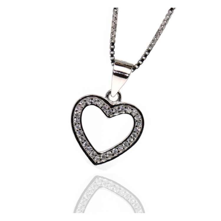 NSA|925 silver heart necklace with open zircon pendant for women, NALBORI brand