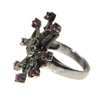 NSA|ring silver 925 celtic cross maltese ruby ​​root marcasite size 18 ethnic woman