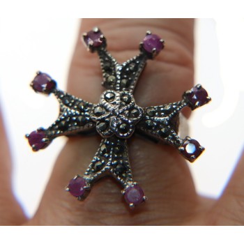 NSA|anello argento 925 croce celtica maltese radice rubino marcassite misura 18 etnico donna