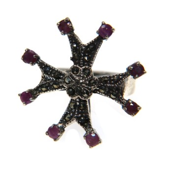 NSA|ring silver 925 celtic cross maltese ruby ​​root marcasite size 18 ethnic woman