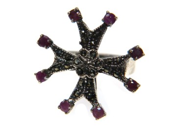 NSA|ring silver 925 celtic cross maltese ruby ​​root marcasite size 18 ethnic woman